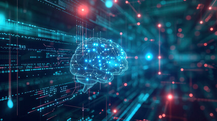human brain glowing technological background neural network