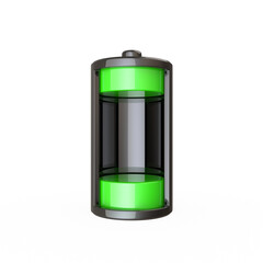 3d render battery full status green for energy charging isolated illustration