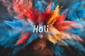 Text in White on an Explosive Background White Holi Text on an Exploding Background. Concept Colors, Festival, Typography, Explosive, Holi