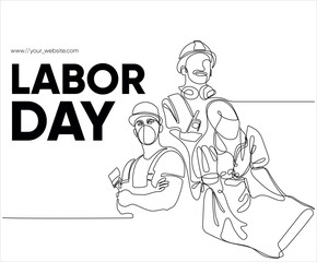 Happy Labour Day simple vector web banner. Set of tools. Lettering Labour Day. Black and white background, banner, poster. Vector illustration
