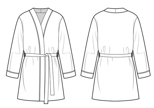Womens bathrobe technical fashion illustration, mini length.