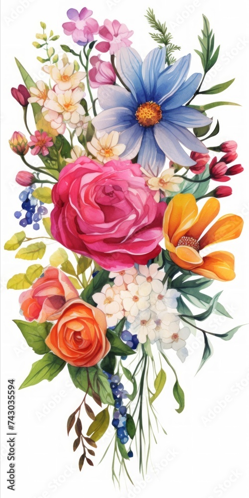 Poster generative ai a stunning bouquet featuring a blend of brightly colored flowers, set against a simple