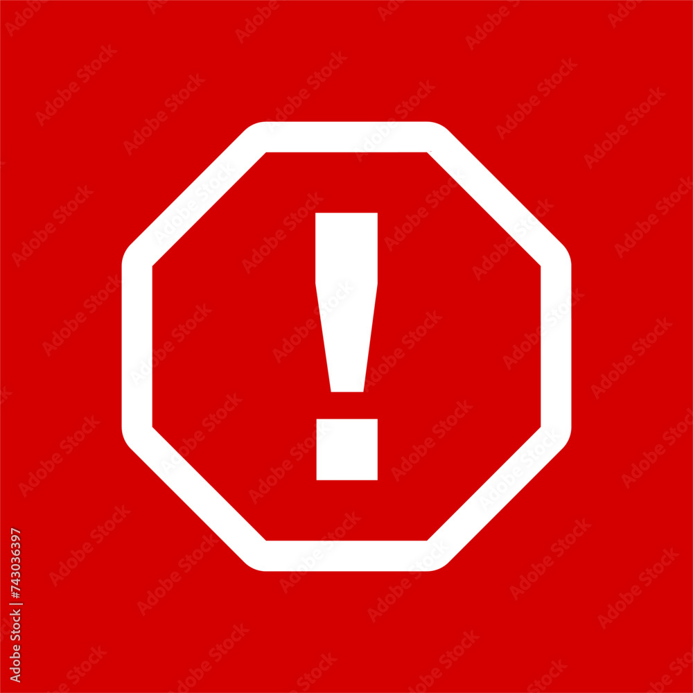 Wall mural octagonal warning or attention sign with exclamation mark icon. vector image.