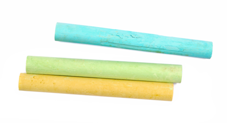 Colorful chalks isolated on white background, top view