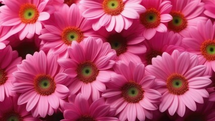Fototapeta premium Background of colorful pink flowers with empty space for text or greeting card design. Postcard for International Women's Day and Mother's Day.