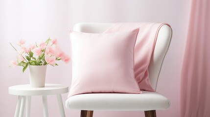 Pink pillow on the chair with white