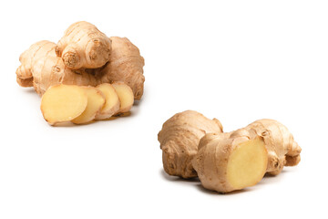 Ginger root isolated on white background.