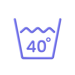 3D Temperature wash icon. Wash at 40 degree or bellow icon