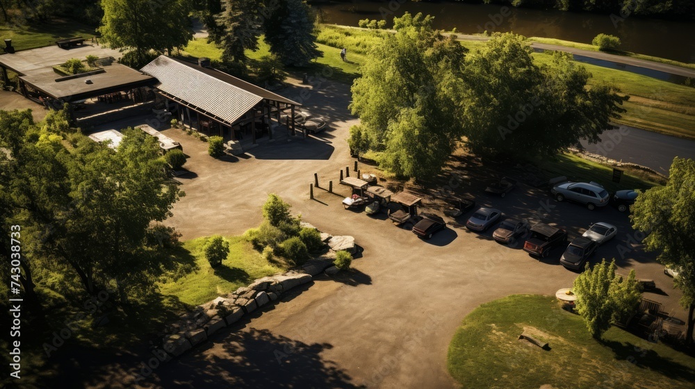 Aufkleber Generative AI Aerial View of Rest Stop Picnic Area