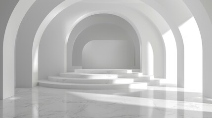 luxury podium Place merchandise in an empty white room with a 3D geometric structure.