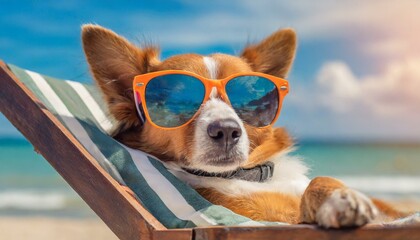 Beachside Snooze: Cool Dog Relaxing on Sunny Vacation (Generative AI)