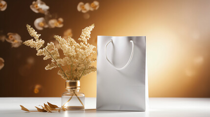 One White paper bag with gold rope for retail shop