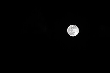 Full moon in the night sky with copy space