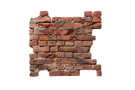 Broken Brick Wall on white background.