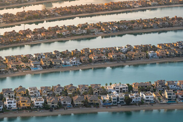 Aerial view of Palm Jumeirah, Dubai, United Arab Emirates.