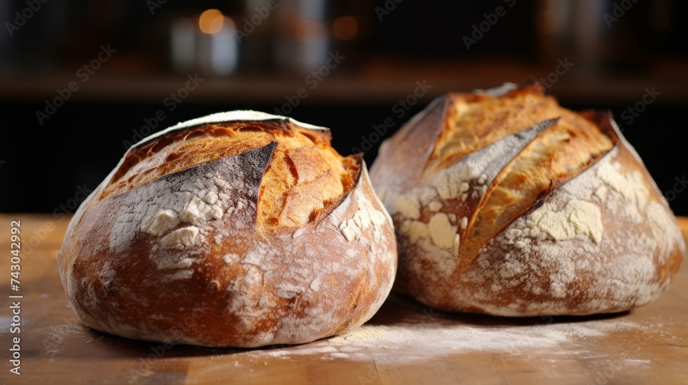 Aufkleber Generative AI Artfully scored boules of artisan bread, highlighting the contrast between crust and crumb.