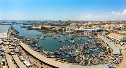 Aerial view of Tema harbour, Accra, Ghana.