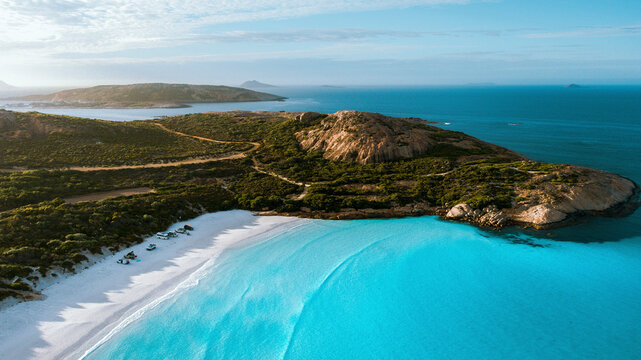 Aerial view of Wharton Beach, Esperance, Western Australia.