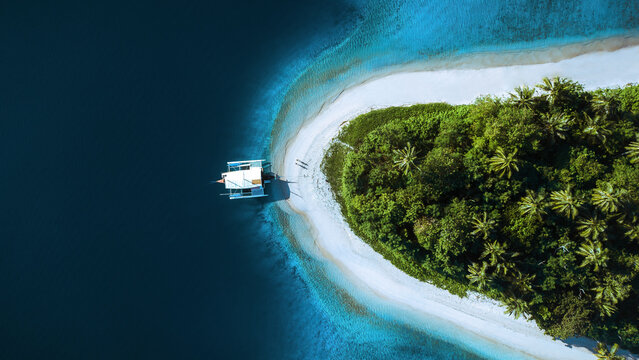 Aerial view of idyllic Port Barton beach in Palawan, Philippines.