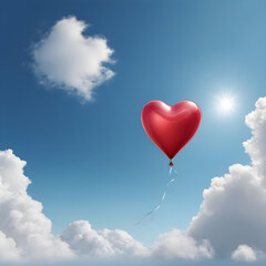Fototapeta premium Red heart balloon in the blue sky with clouds. 3D rendering