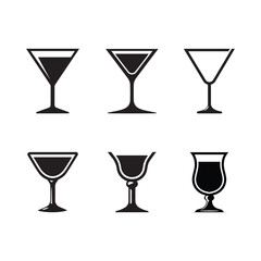 cocktail glass logo vector set template, cocktail glass logo vector set of elements, cocktail glass vector illustration