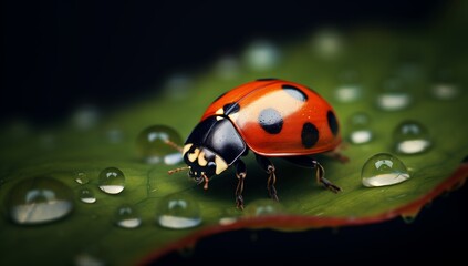 Ladybug on Leaf, Close-up Insect, Nature Photography