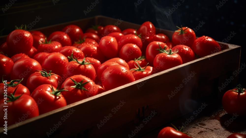 Aufkleber Close-up realistic photo capturing a box filled with juicy red tomatoes Generative AI