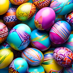 Fototapeta na wymiar Easter eggs background. Colorful Easter eggs with floral ornament.