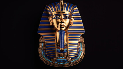 Egyptian pharaoh funerary mask on black background