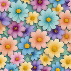 Fototapeta premium pattern with colorful spring flowers on pastel color background. illustration.