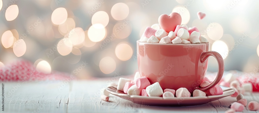 Poster hot chocolate with heart shaped marshmallows a delicious idea for a valentine s day sweet drink dess