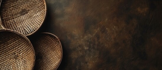 Indigenous sieves made by hand with natural fibers by people from the Amazon in northern Brazil Native crafts from the Amazon rainforest made with vegetable fibers. with copy space image