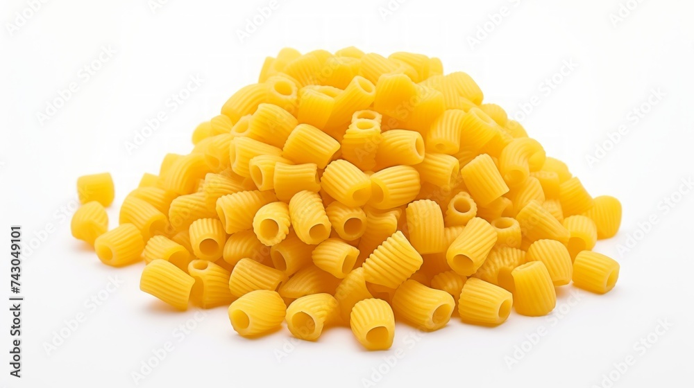 Poster close-up realistic photo of a small mound of ditalini pasta on a white background generative ai