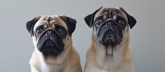 Couple of confused pugs. with copy space image. Place for adding text or design