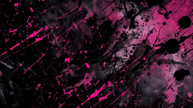 Fototapeta Abstract black and pink chaotic paints textured background