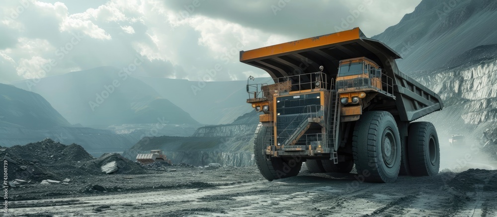 Leinwandbilder heavy mining truck driving along the opencast. with copy space image. place for adding text or desig