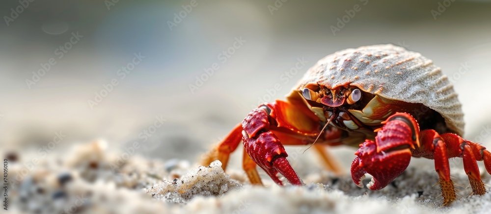 Poster Hermit crab with a plastic shell Zanzibar. with copy space image. Place for adding text or design