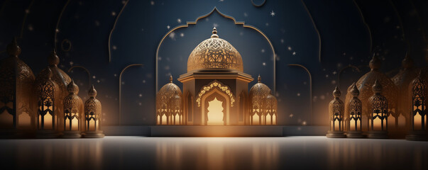 Luxury 3d lantern islamic festival background for ramadan kareem, eid al fitr, islamic holy month - obrazy, fototapety, plakaty