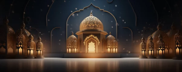 Foto op Plexiglas Luxury 3d lantern islamic festival background for ramadan kareem, eid al fitr, islamic holy month © Sajjad