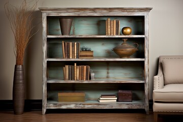 Fototapeta na wymiar Distressed Furniture Living Room Inspirations: Laminate Shelf Distressed Design Delights