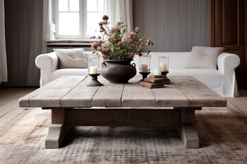Scandinavian Rustic Coffee Table Inspirations for Distressed Furniture in the Living Room