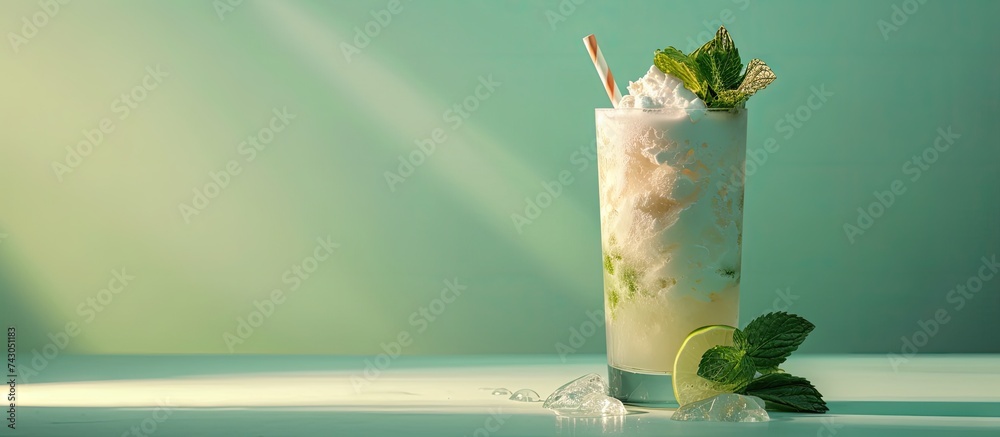 Aufkleber Tropical Caribbean cocktail mojito with coconut cream and hard seltzer. with copy space image. Place for adding text or design