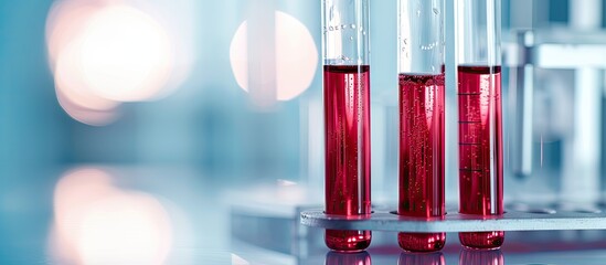 Blood samples for testing vitamin in the laboratory blood sample in test tube. with copy space image. Place for adding text or design