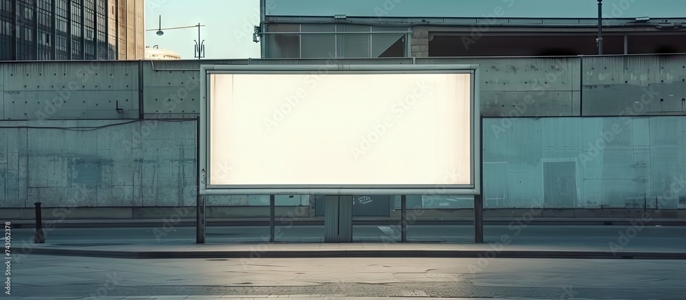 Poster Bus station billboard with blank copy space screen for advertising text message or promotional content empty mock up Lightbox for information stop shelter clear poster display in urban city str
