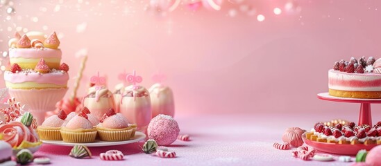 Candy bar Delicious holiday reception on dessert table Festive table with a variety of sweets cakes candies desserts tartlets and cupcakes Sweet table with desserts for the holidays