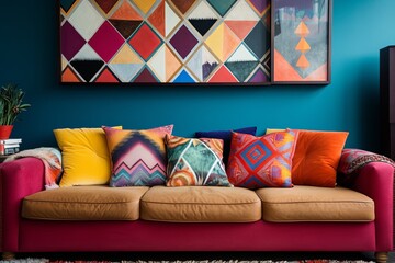 Bohemian Chic Geometric Accent Wall Ideas for Stunning Sofa Cushion D�cor
