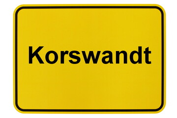 Illustration eines Ortsschildes der Gemeinde Korswandt in Mecklenburg-Vorpommern - obrazy, fototapety, plakaty