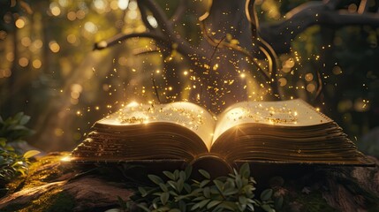 A close-up portrayal of a magically floating book resonating a captivating aura bordered by a uniquely intriguing background - a fusion of illustrators finesse and 3D animation magic