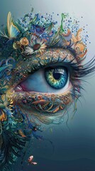 A creatively designed surreal eye encompassed by vibrant magic with intricate details envisioned by a professional illustrator