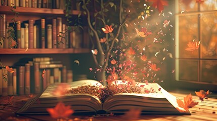 A magic-infused magnified depiction of a book suspended in the air reinforcing the concept of unique art through a fusion of adept hand-drawn illustration techniques and complex 3D animation